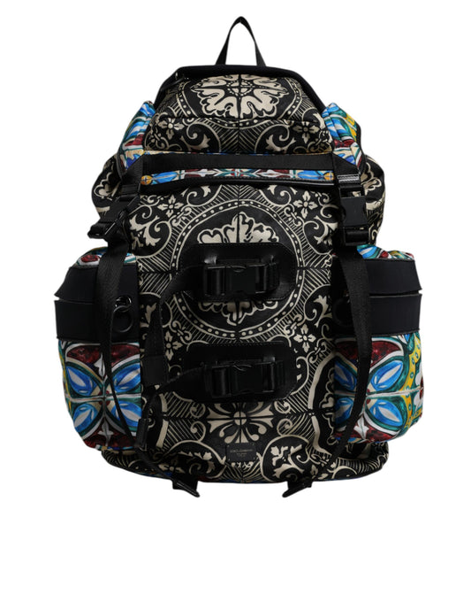 Mochila de nailon con estampado de mayólica multicolor Dolce & Gabbana