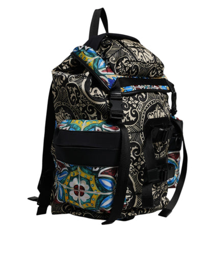 Mochila de nailon con estampado de mayólica multicolor Dolce & Gabbana