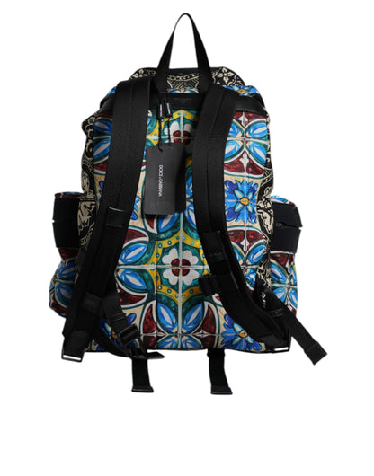 Mochila de nailon con estampado de mayólica multicolor Dolce & Gabbana