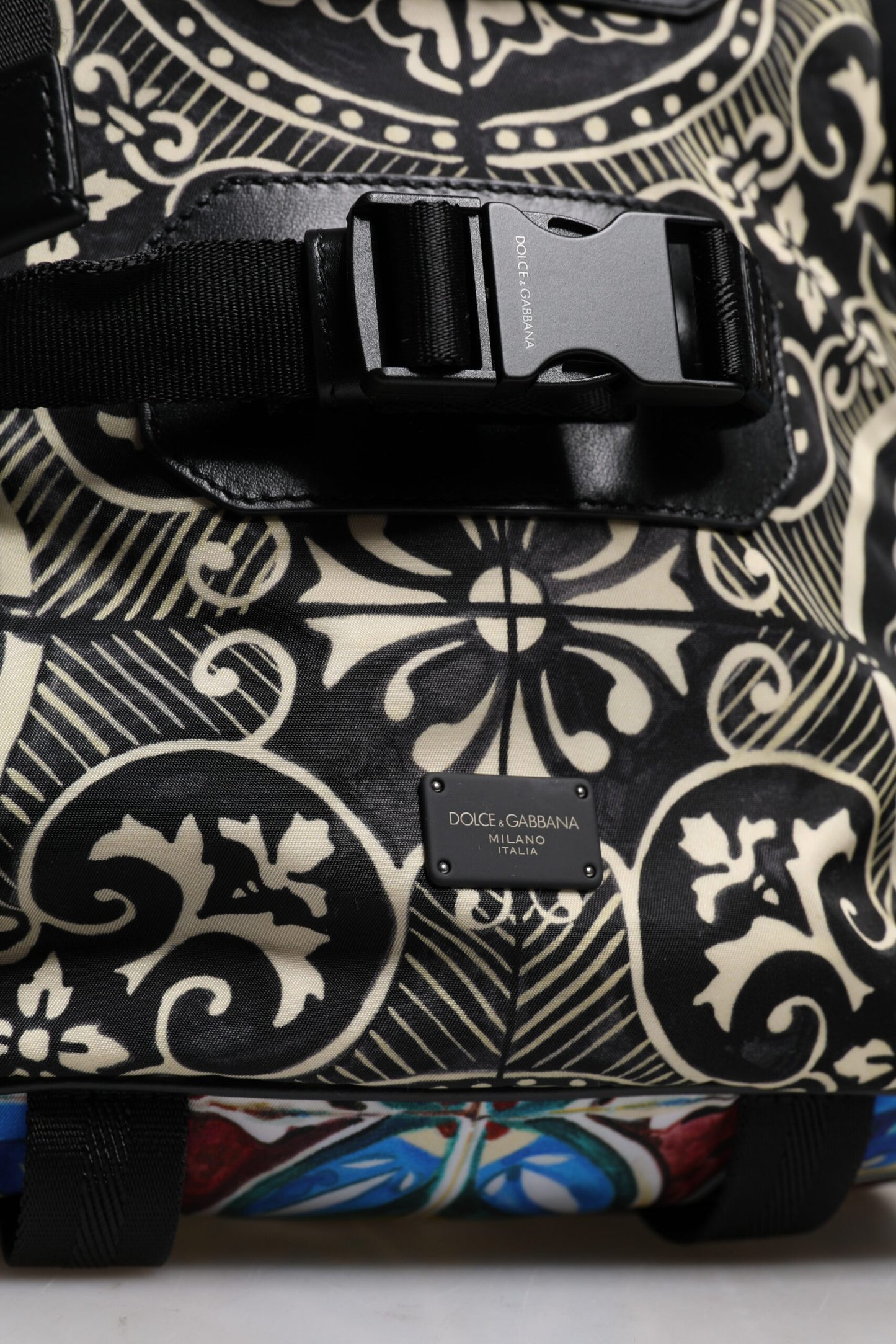 Mochila de nailon con estampado de mayólica multicolor Dolce & Gabbana