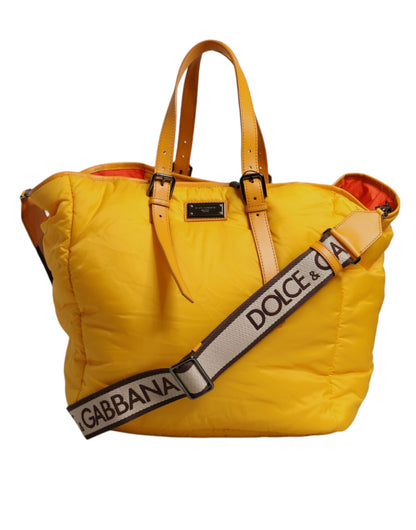 Bolso Duffle de Hombro Dolce & Gabbana de Nylon Amarillo Anaranjado con Placa del Logotipo