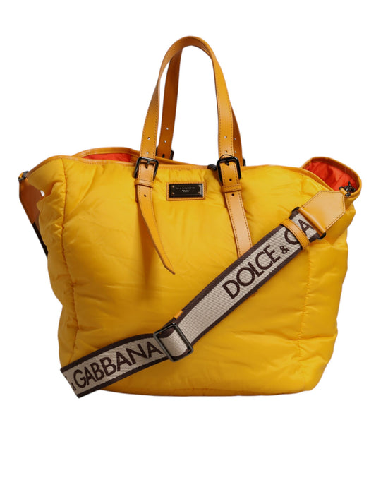 Bolso Duffle de Hombro Dolce & Gabbana de Nylon Amarillo Anaranjado con Placa del Logotipo