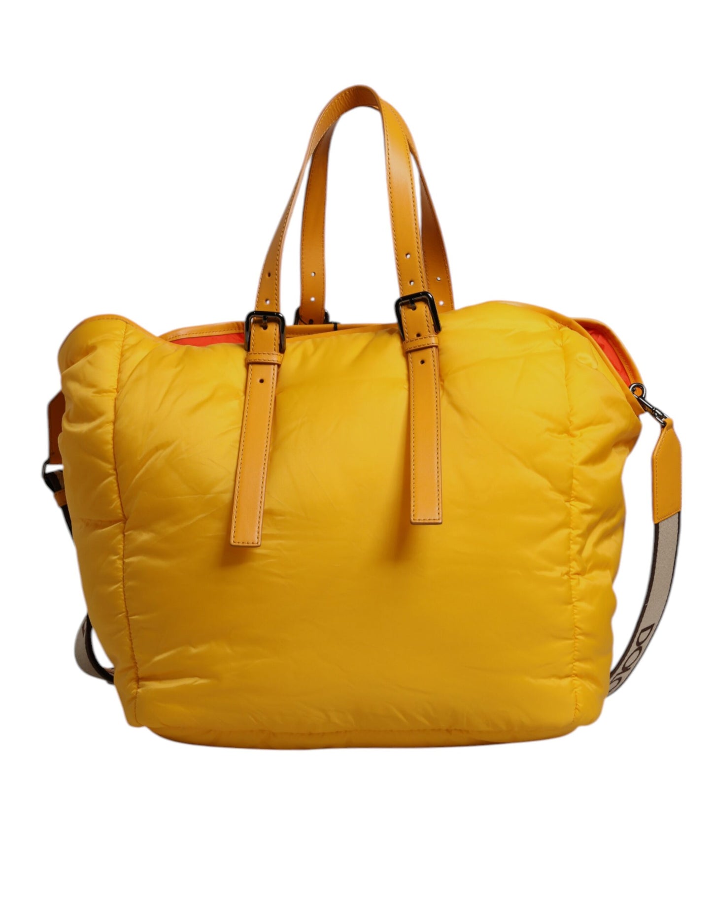 Bolso Duffle de Hombro Dolce & Gabbana de Nylon Amarillo Anaranjado con Placa del Logotipo