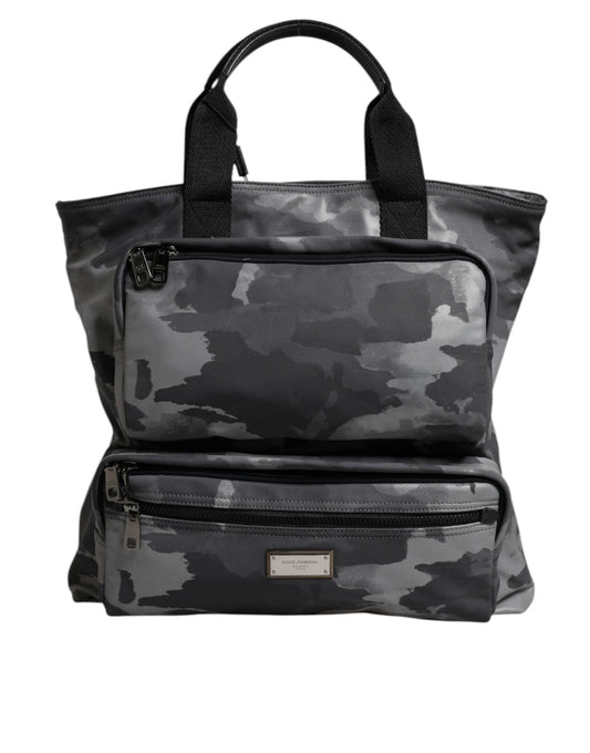 Bolso tote Dolce & Gabbana de algodón gris camuflaje con múltiples compartimentos