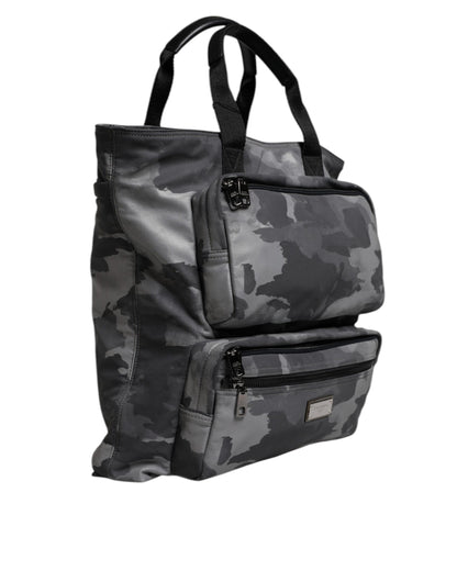 Bolso tote Dolce & Gabbana de algodón gris camuflaje con múltiples compartimentos
