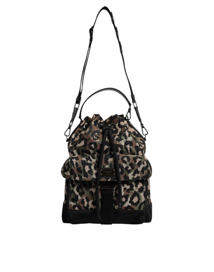 Bolso cubo al hombro de algodón con estampado de leopardo multicolor de Dolce & Gabbana