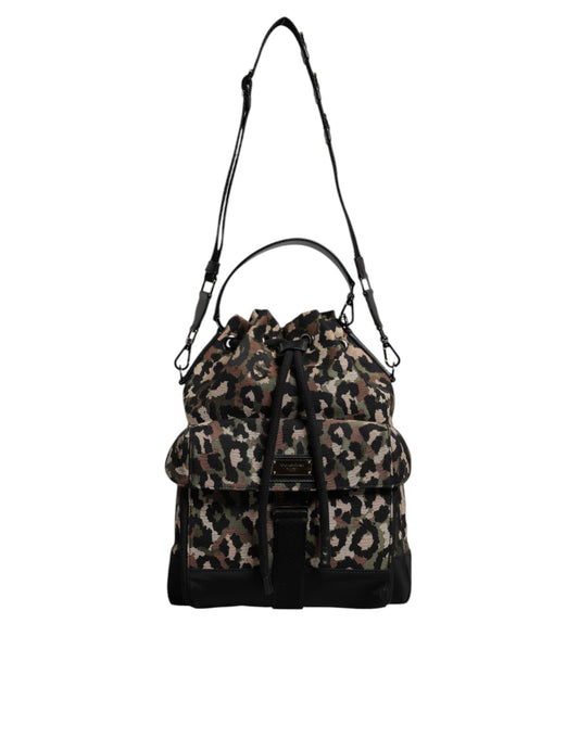 Bolso cubo al hombro de algodón con estampado de leopardo multicolor de Dolce & Gabbana