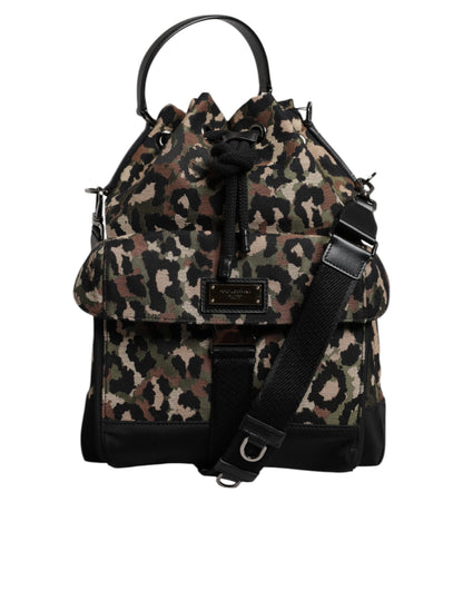 Bolso cubo al hombro de algodón con estampado de leopardo multicolor de Dolce & Gabbana