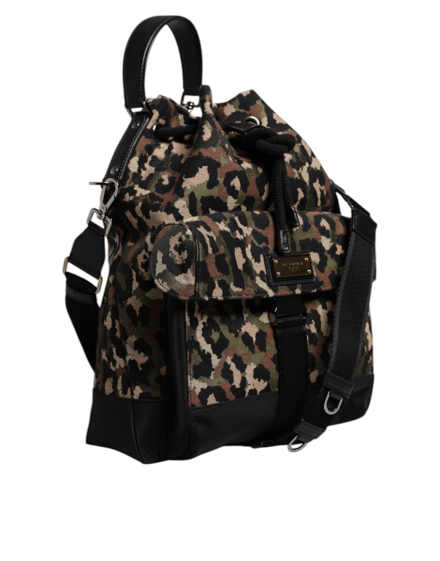 Bolso cubo al hombro de algodón con estampado de leopardo multicolor de Dolce & Gabbana