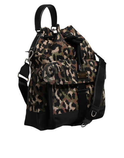 Bolso cubo al hombro de algodón con estampado de leopardo multicolor de Dolce & Gabbana