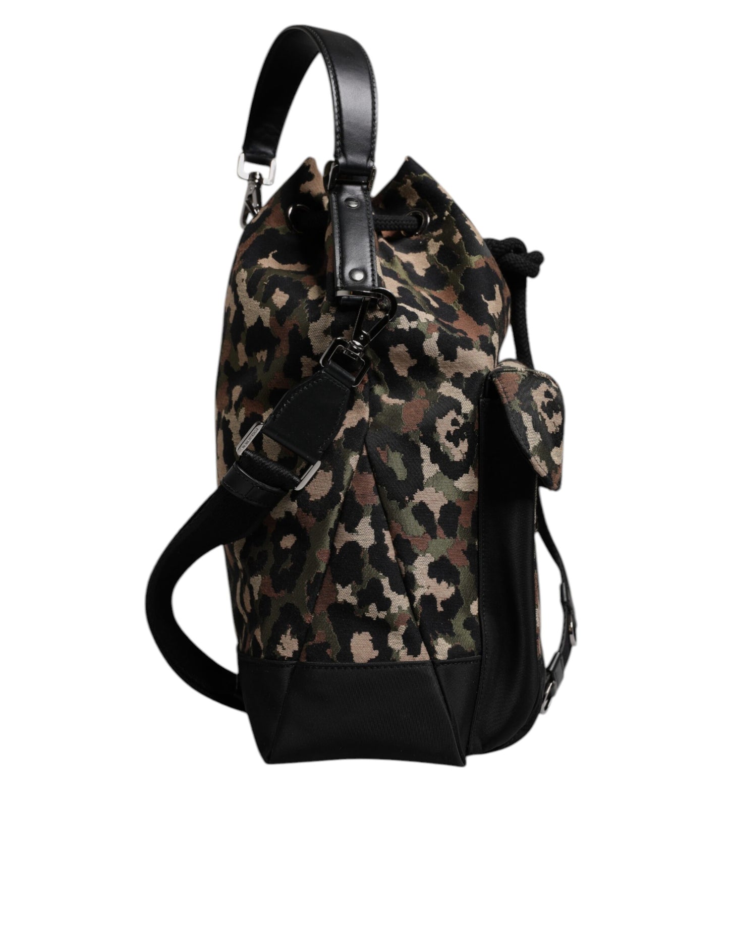 Bolso cubo al hombro de algodón con estampado de leopardo multicolor de Dolce & Gabbana