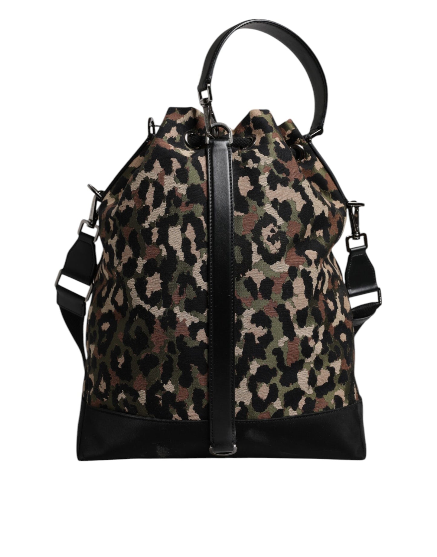 Bolso cubo al hombro de algodón con estampado de leopardo multicolor de Dolce & Gabbana
