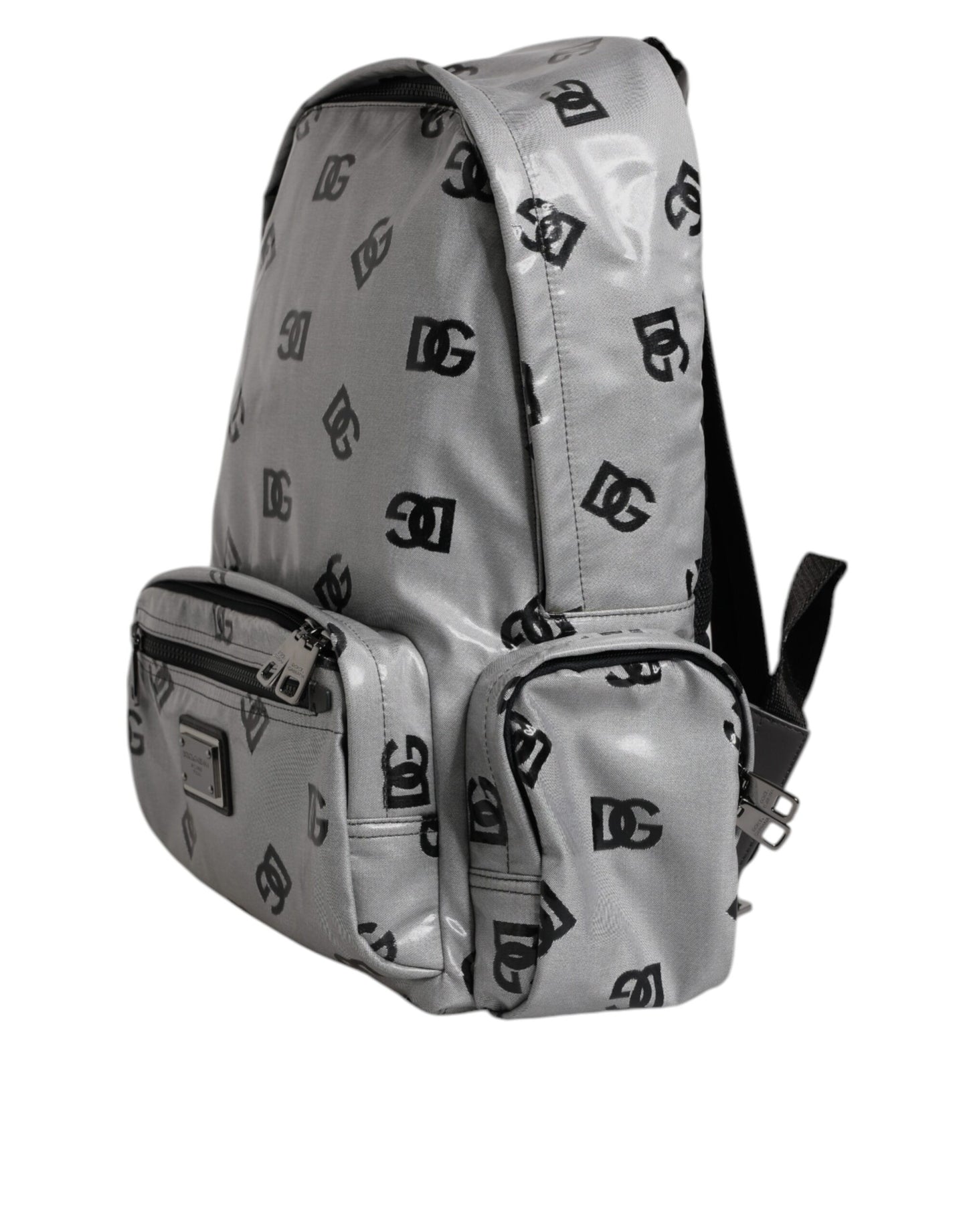 Mochila Dolce & Gabbana de poliéster gris y negro con placa de logotipo DG