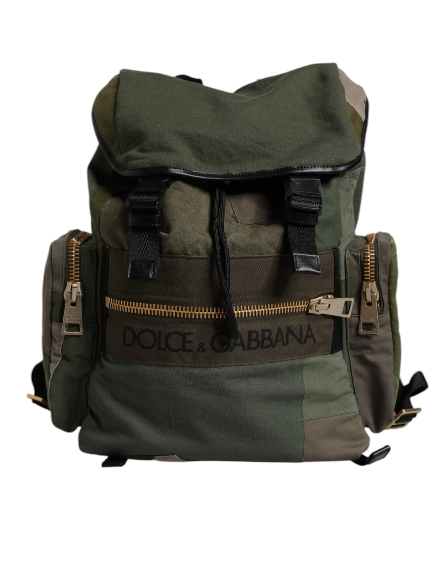 Mochila escolar Dolce & Gabbana verde militar con retazos