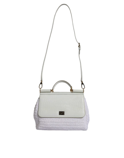 Bolso Bandolera Dolce & Gabbana Blanco de Rafia y Cuero con Asa Superior