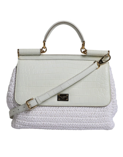Bolso Bandolera Dolce & Gabbana Blanco de Rafia y Cuero con Asa Superior