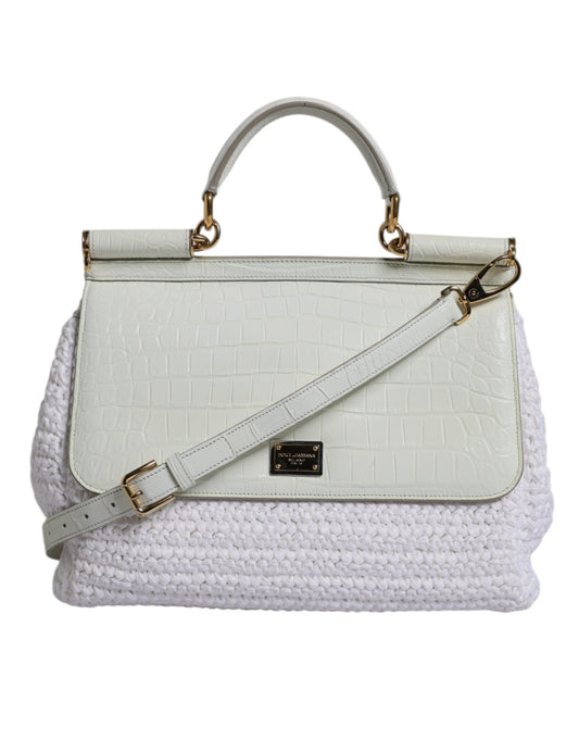 Bolso Bandolera Dolce & Gabbana Blanco de Rafia y Cuero con Asa Superior