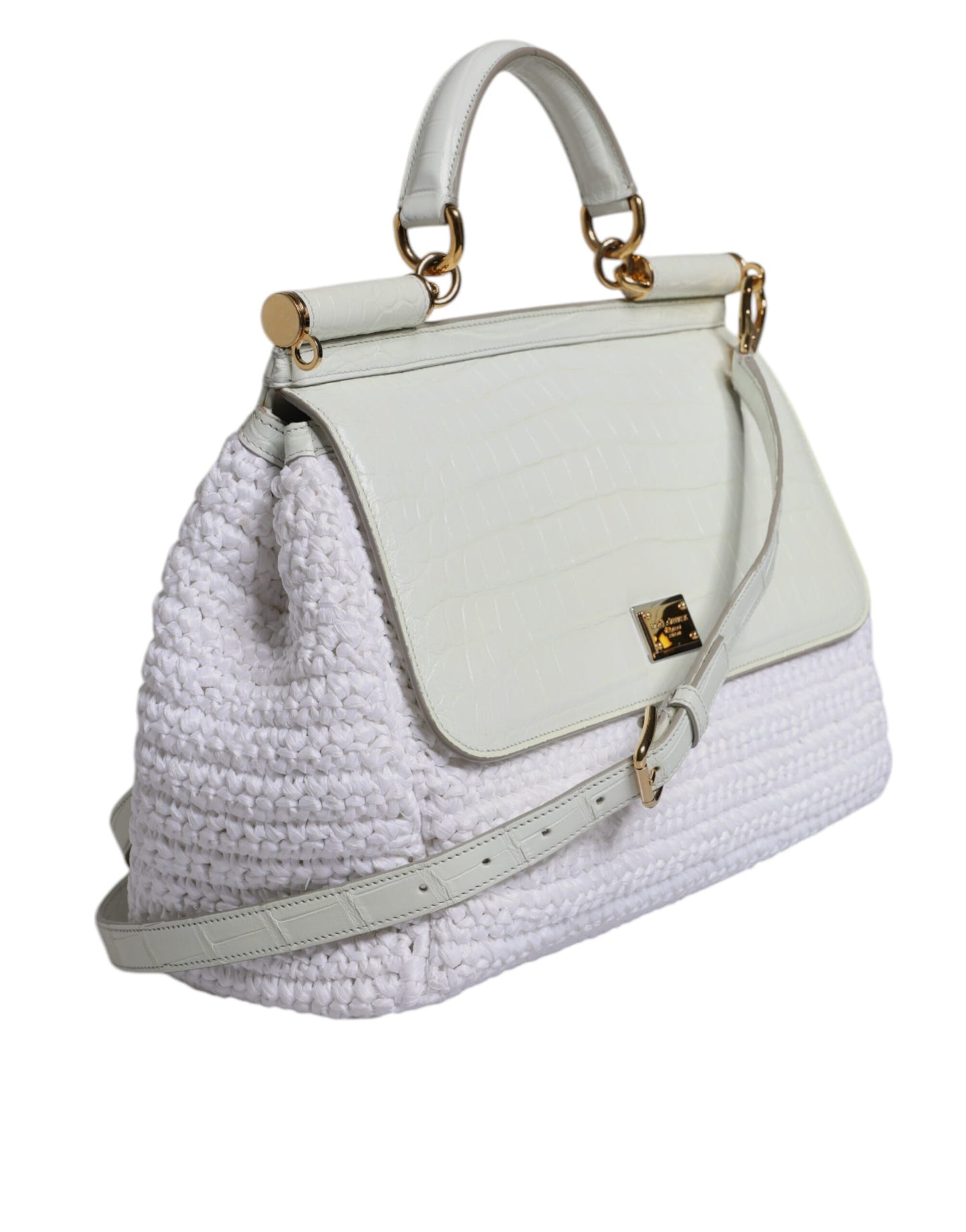 Bolso Bandolera Dolce & Gabbana Blanco de Rafia y Cuero con Asa Superior