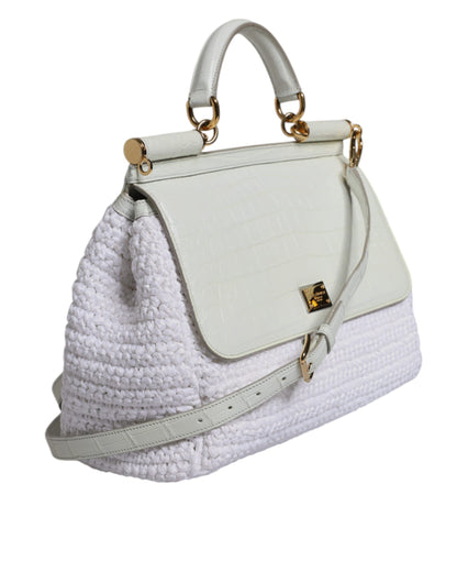Bolso Bandolera Dolce & Gabbana Blanco de Rafia y Cuero con Asa Superior