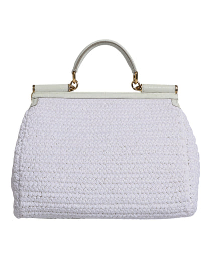 Bolso Bandolera Dolce & Gabbana Blanco de Rafia y Cuero con Asa Superior