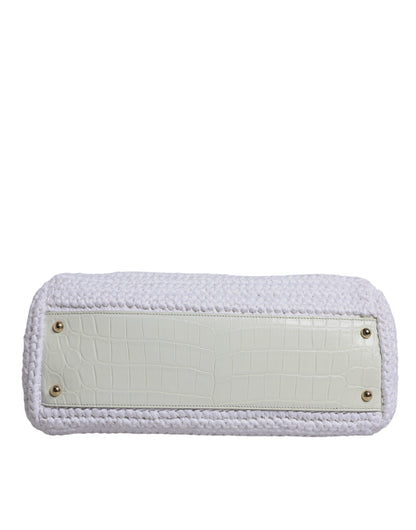 Bolso Bandolera Dolce & Gabbana Blanco de Rafia y Cuero con Asa Superior