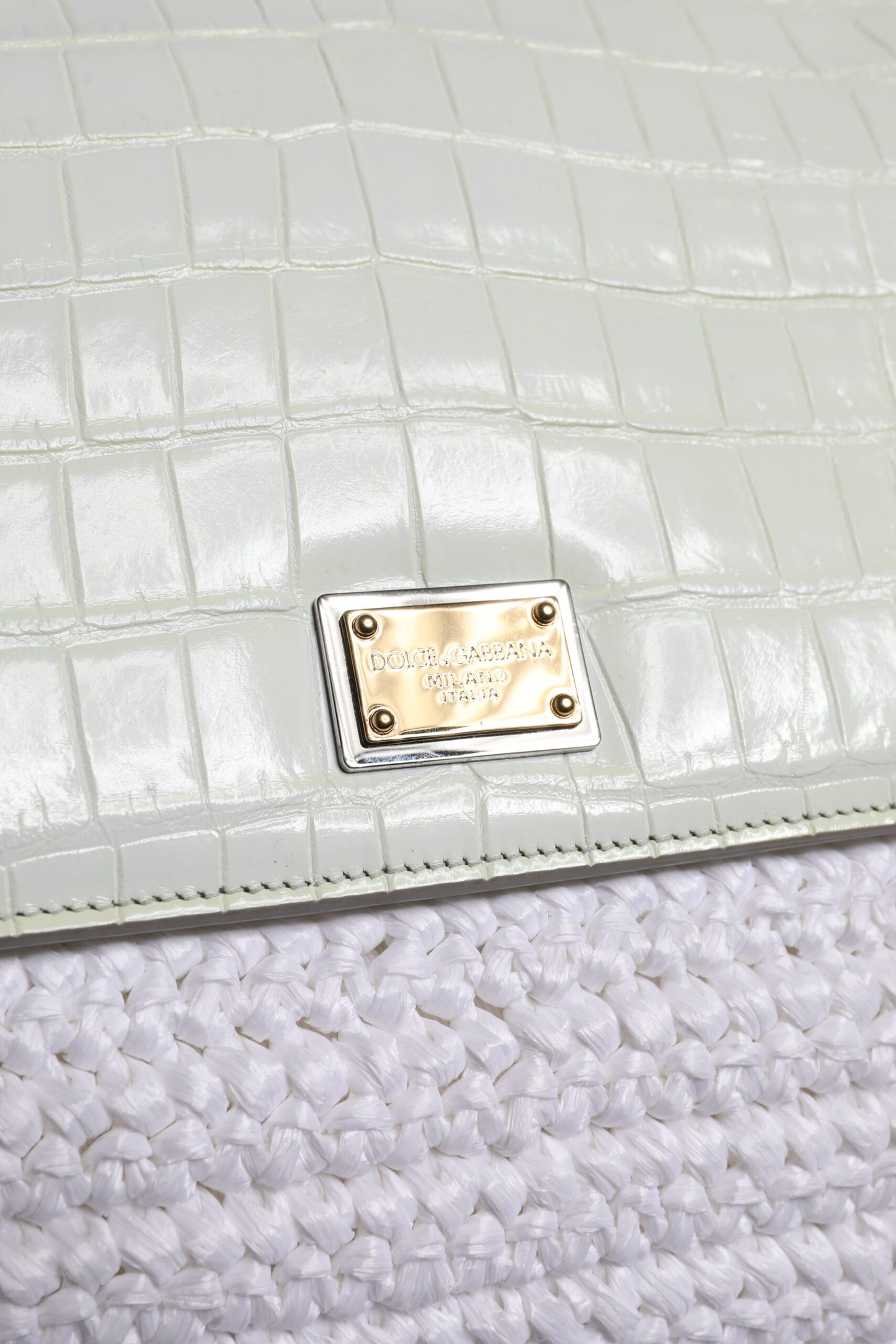 Bolso Bandolera Dolce & Gabbana Blanco de Rafia y Cuero con Asa Superior