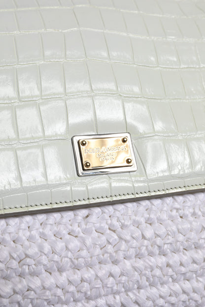 Bolso Bandolera Dolce & Gabbana Blanco de Rafia y Cuero con Asa Superior