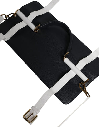 Bolso de Hombro Cruzado de Piel de Becerro Azul y Blanco Dolce & Gabbana