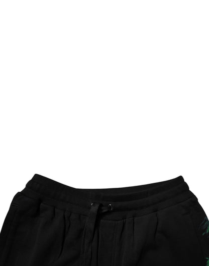 Dolce & Gabbana Black Cotton Logo Floral Print Bermuda Shorts
