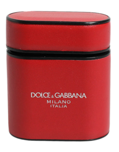 Funda para AirPods Dolce & Gabbana de piel de becerro roja con estampado del logotipo