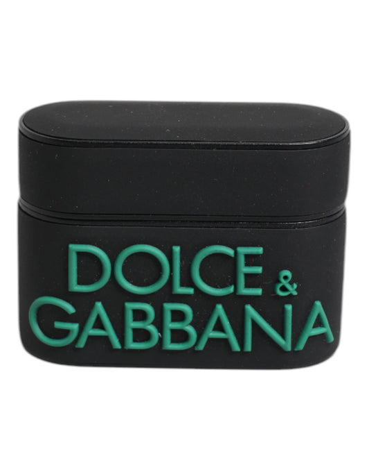 Funda para Airpods Dolce & Gabbana de silicona negra y naranja con logo en relieve