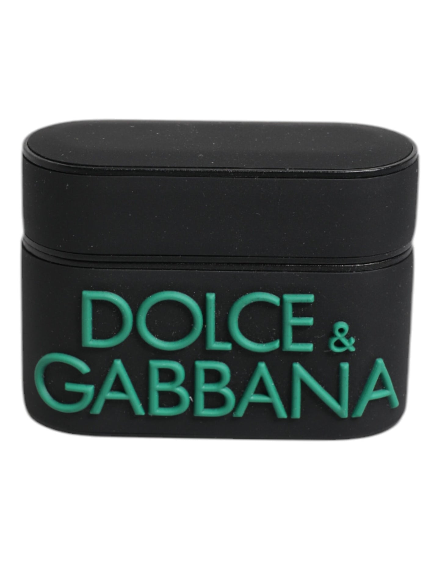 Funda para Airpods Dolce & Gabbana de silicona negra y naranja con logo en relieve