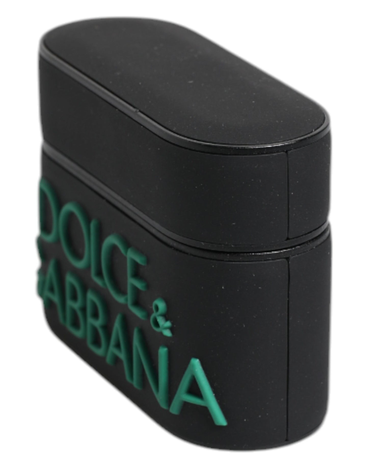 Funda para Airpods Dolce & Gabbana de silicona negra y naranja con logo en relieve
