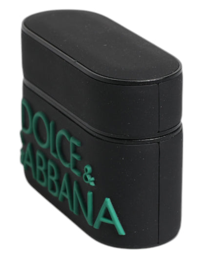 Funda para Airpods Dolce & Gabbana de silicona negra y naranja con logo en relieve