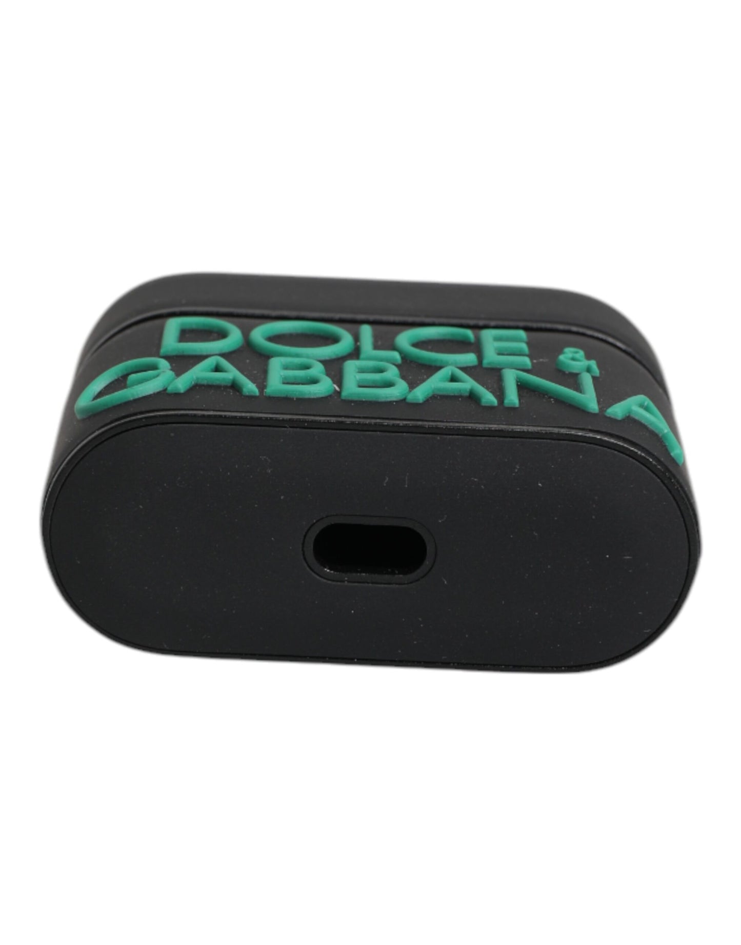 Funda para Airpods Dolce & Gabbana de silicona negra y naranja con logo en relieve