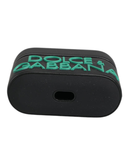 Funda para Airpods Dolce & Gabbana de silicona negra y naranja con logo en relieve