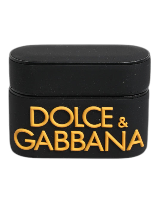 Funda Dolce & Gabbana Negra Amarilla de Silicona con Logotipo en Relieve para Airpods