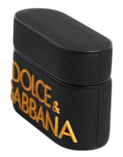 Funda Dolce & Gabbana Negra Amarilla de Silicona con Logotipo en Relieve para Airpods