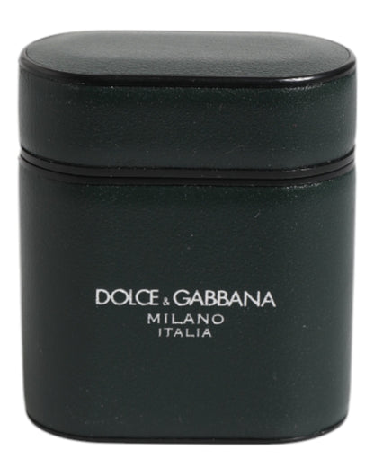 Funda para Airpods con tarjetero y logo de Dolce & Gabbana en piel de becerro verde