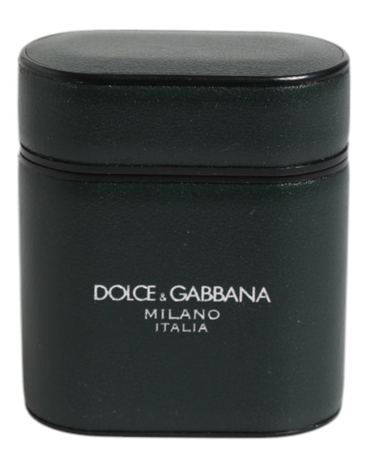 Funda para Airpods con tarjetero y logo de Dolce & Gabbana en piel de becerro verde