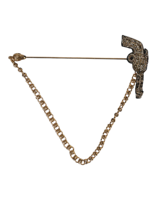 Broche de solapa de revólver Dolce & Gabbana de cobre, latón y oro negro
