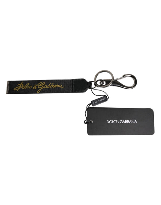 Dolce & Gabbana Llavero con logotipo negro de nailon y latón plateado para hombre
