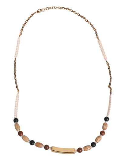 Collar con colgante de cuentas de madera negras y doradas con el logo de Dolce & Gabbana