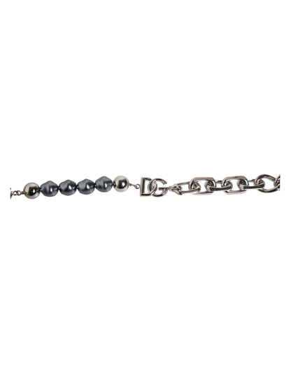 Pulsera Dolce & Gabbana de cadena plateada con broche de langosta y perlas grises