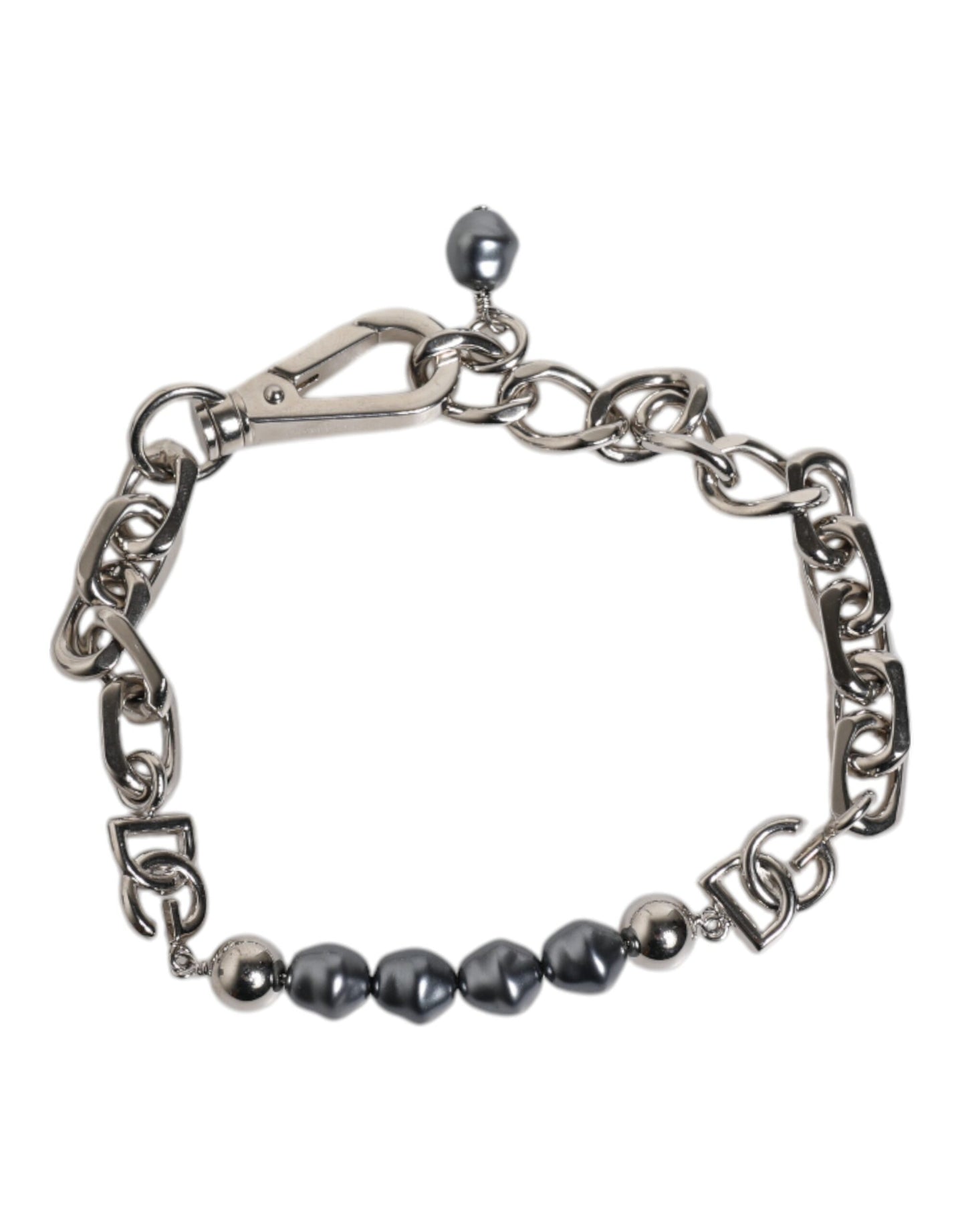 Pulsera Dolce & Gabbana de cadena plateada con broche de langosta y perlas grises