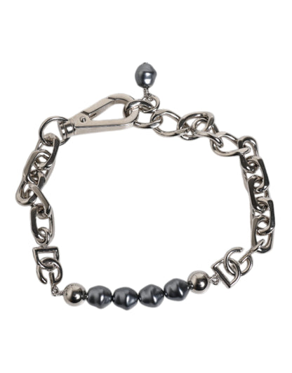 Pulsera Dolce & Gabbana de cadena plateada con broche de langosta y perlas grises