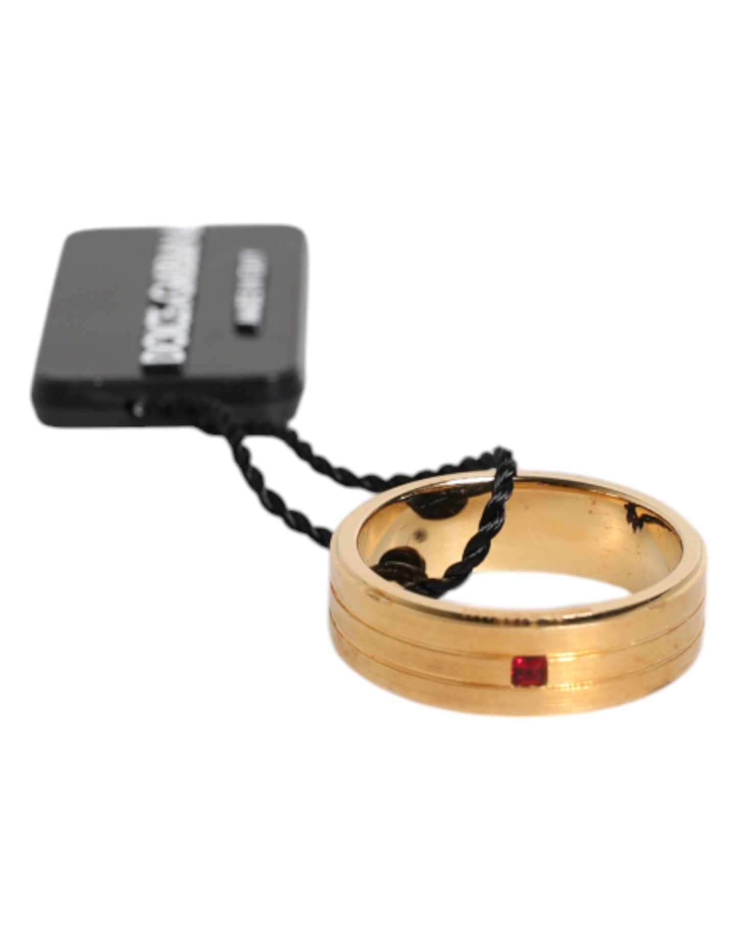 Anillo Dolce & Gabbana de latón dorado con cristales rojos y logo DG