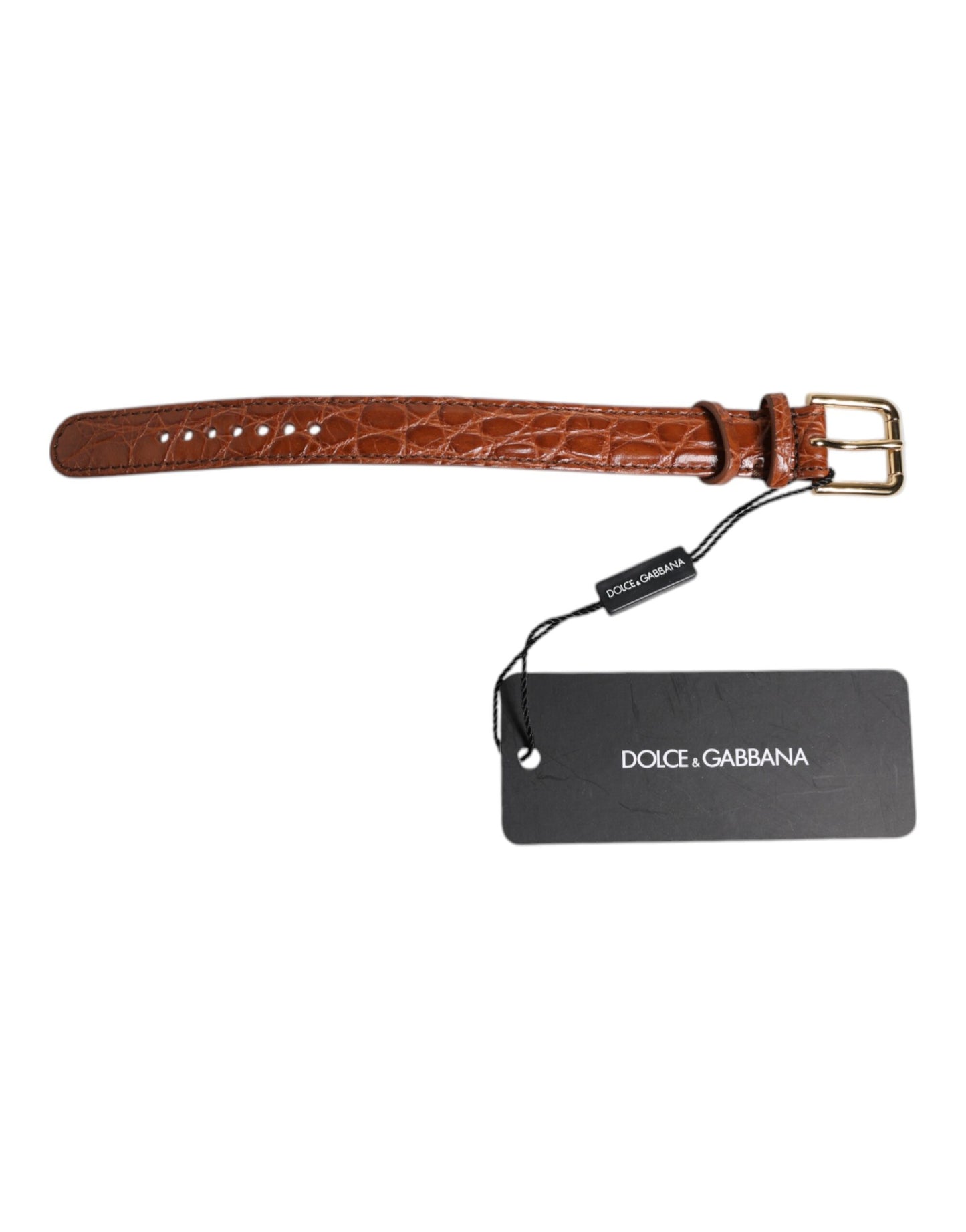Brazalete Dolce & Gabbana de Cuero Texturizado Marrón con Hebilla de Metal Dorado