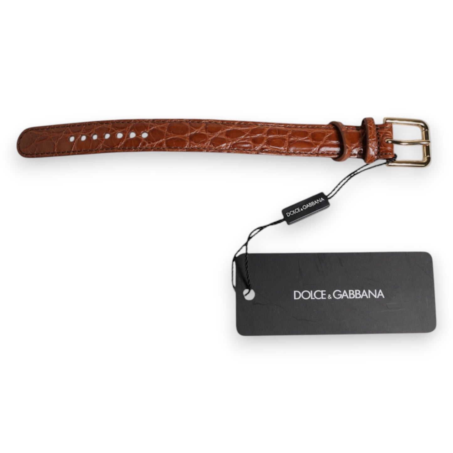 Brazalete Dolce & Gabbana de Cuero Texturizado Marrón con Hebilla de Metal Dorado