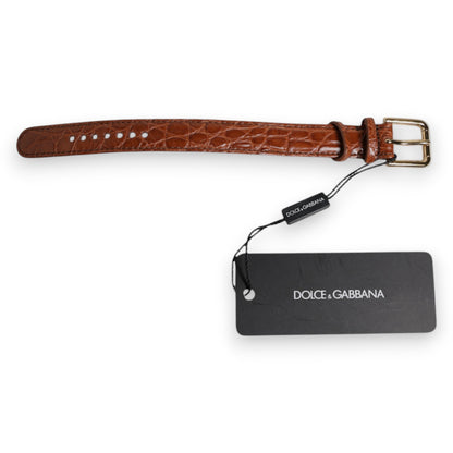 Brazalete Dolce & Gabbana de Cuero Texturizado Marrón con Hebilla de Metal Dorado